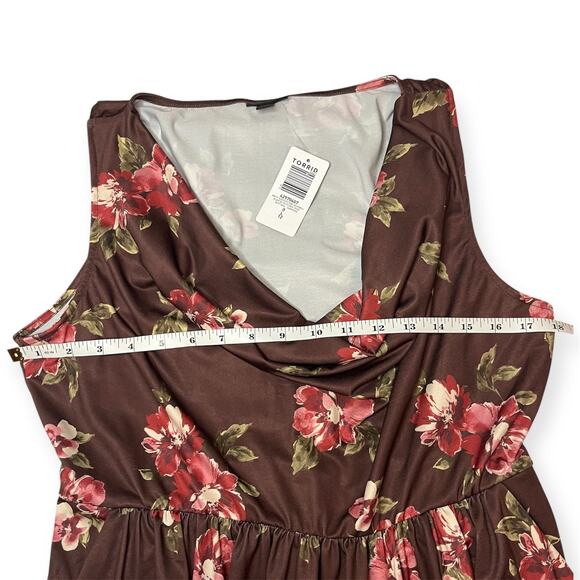 Torrid Mini Studio Knit Sleeveless Cowl Neck Floral Dress Brown Red Pink NWT Sz0 - Picture 7 of 11